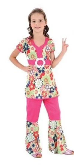 Girls Hippie Fancy Dress Costume - Floral/Pink